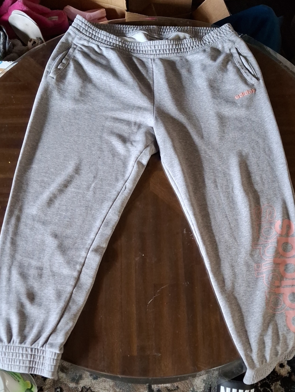 Adidas Gray Jogger Sweatpants with Pink Logo